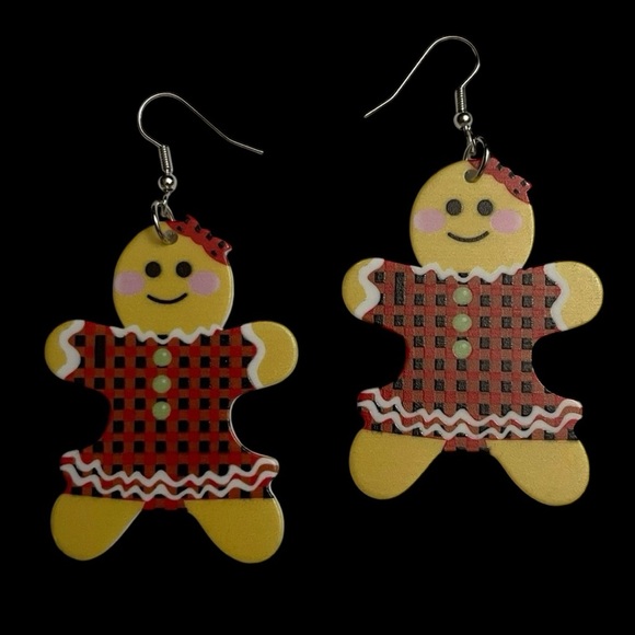 1/$8 or 3/$12 Gingerbread Girl Acrylic Dangle Drop Earrings Holiday Christmas - Picture 3 of 3